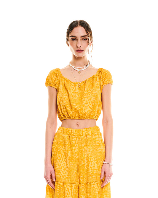 SCOOP-NECK CROP TOP - CROCO YELLOW