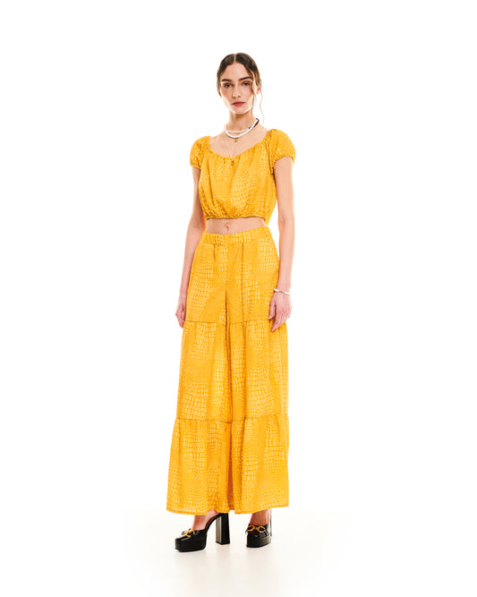 SCOOP-NECK CROP TOP - CROCO YELLOW