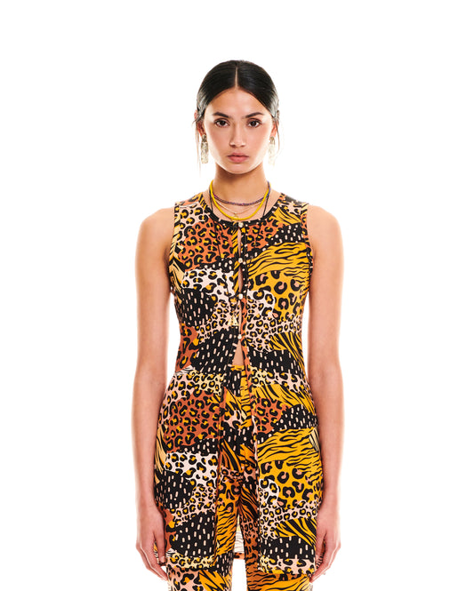 CUT-OUT SLIM-FIT JERSEY TUNIC - ANIMAL PRINTS