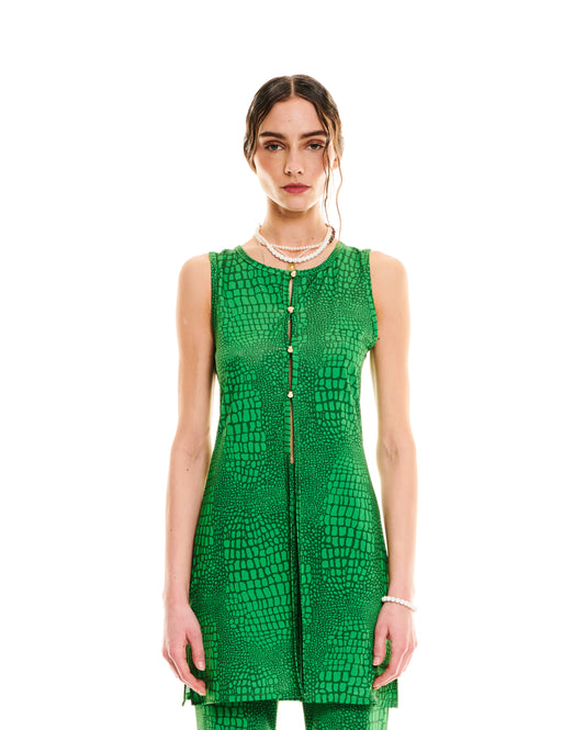 CUT-OUT SLIM-FIT JERSEY TUNIC - CROCO GREEN