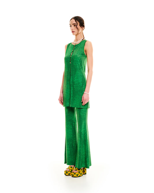 CUT-OUT SLIM-FIT JERSEY TUNIC - CROCO GREEN