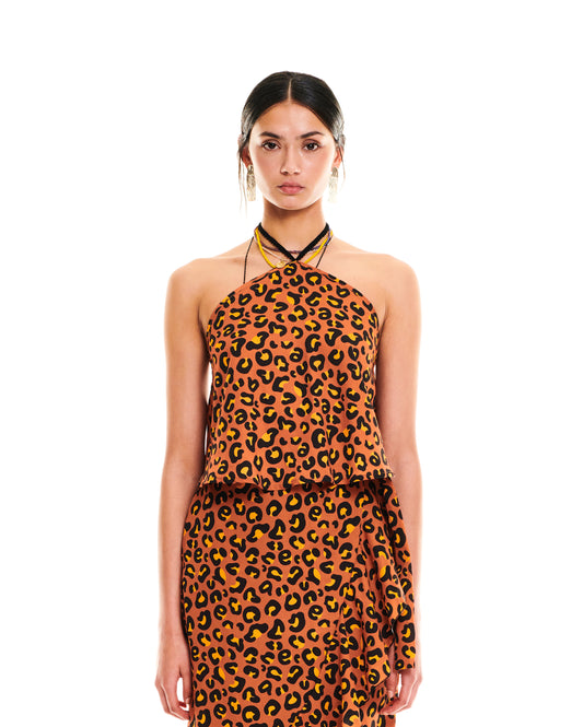 HALTER-NECK A-LINE TOP - LEOPARD LOGO
