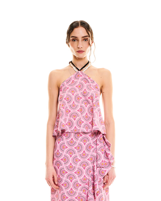 HALTER-NECK A-LINE TOP - CACTUS PINK