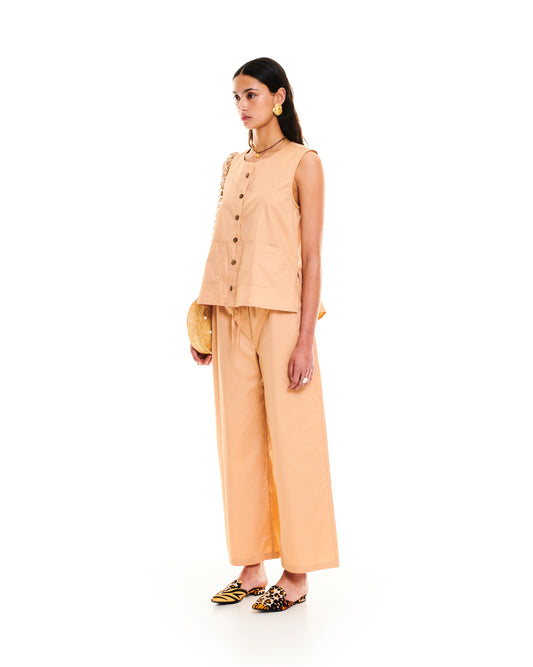 SLEEVELESS COTTON SHIRT - BEIGE