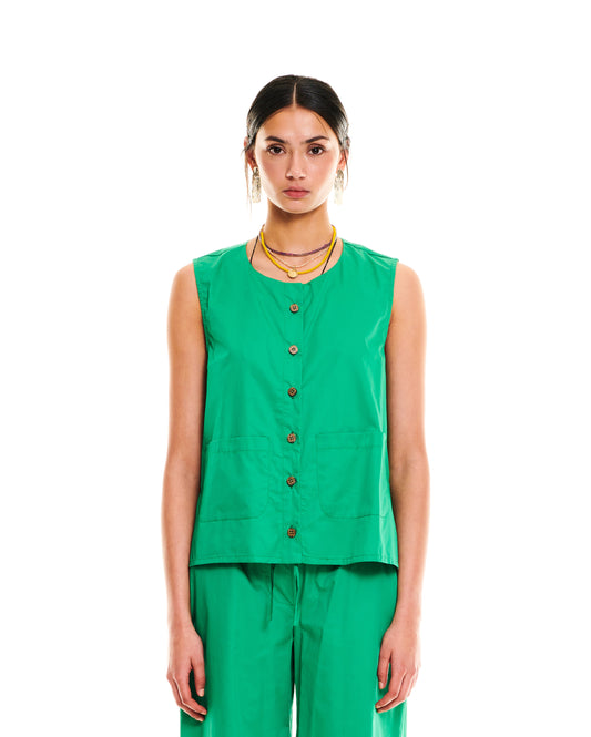 SLEEVELESS COTTON SHIRT - GREEN