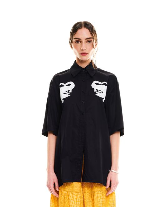 SHORT-SLEEVE COTTON SHIRT - BLACK