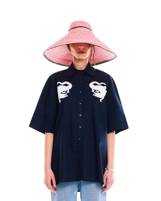 SHORT-SLEEVE COTTON SHIRT - BLUE
