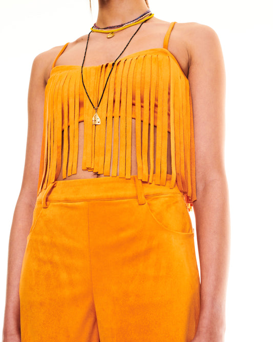 FRINGED ALCANTARA CROP TOP - ORANGE