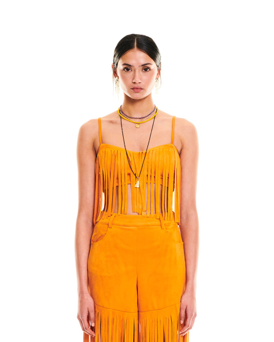 FRINGED ALCANTARA CROP TOP - ORANGE