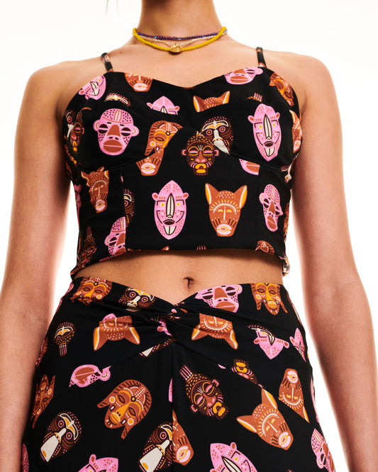 BUSTIER-STYLE JERSEY TOP - MASKS BLACK