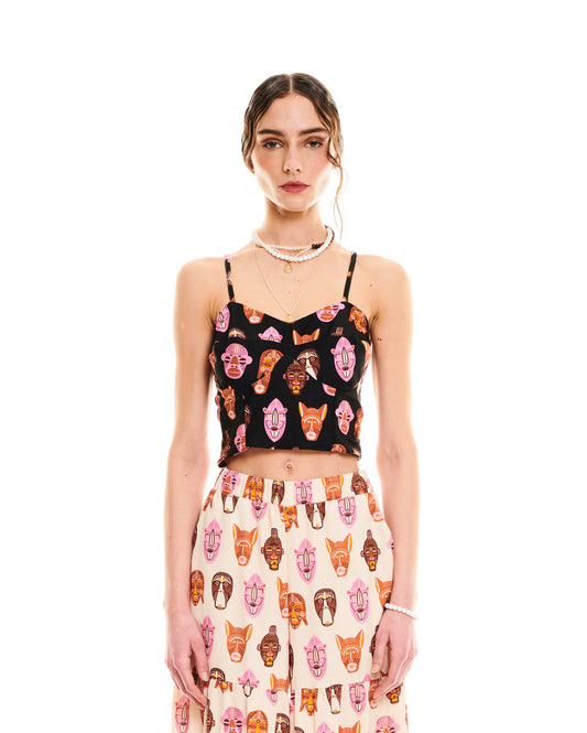 BUSTIER-STYLE JERSEY TOP - MASKS BLACK