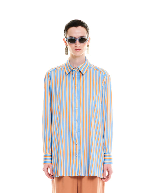 OVERSIZED SATIN SHIRT - STRIPES BLUE