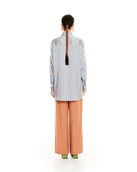 OVERSIZED SATIN SHIRT - STRIPES BLUE