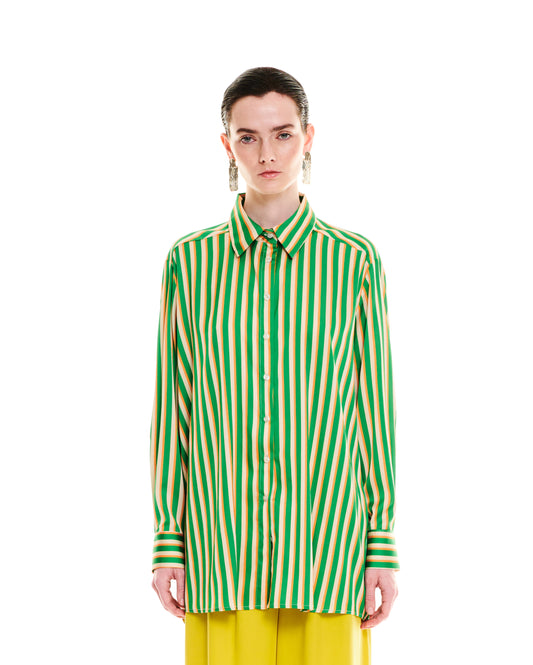 OVERSIZED SATIN SHIRT - STRIPES GREEN