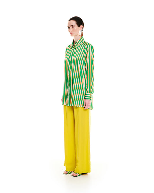 OVERSIZED SATIN SHIRT - STRIPES GREEN