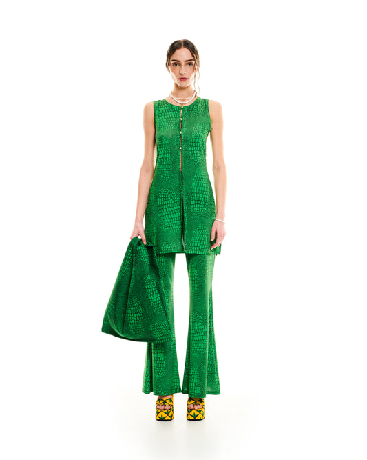 LARGE SHOPPING BAG - CROCO GREEN