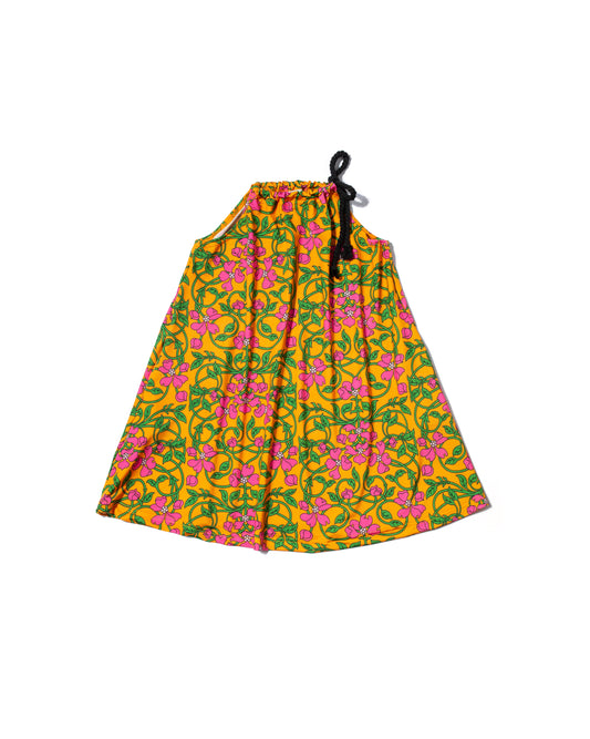 HALTER-NECK JERSEY DRESS FLORAL ORANGE