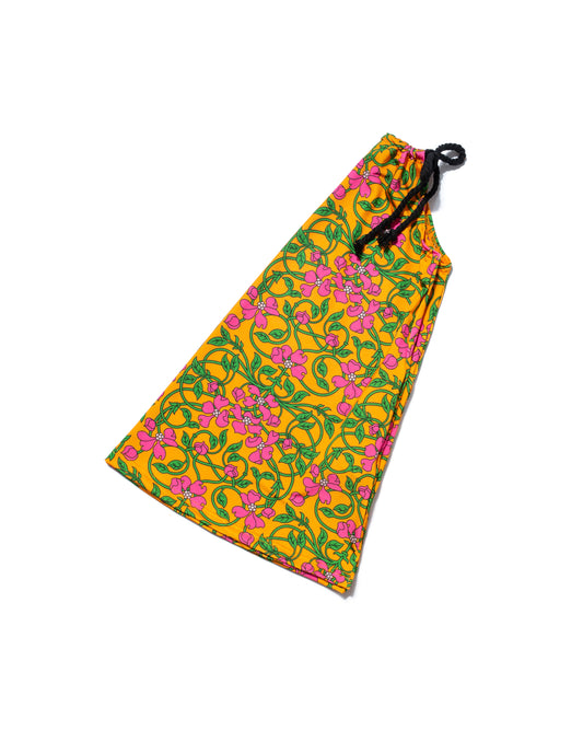 HALTER-NECK JERSEY DRESS FLORAL ORANGE