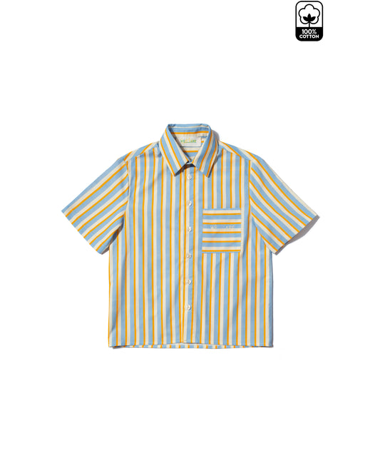 SHORT-SLEEVE COTTON SHIRT STRIPES BLUE