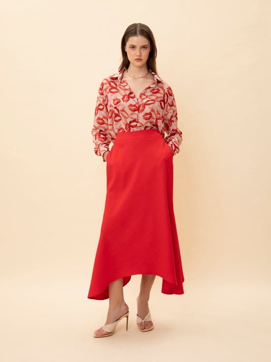 ASYMMETRIC SKIRT RED