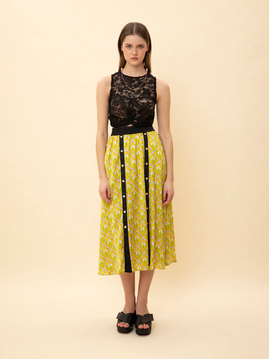 BUTTONED MIDI SKIRT W-LOGO