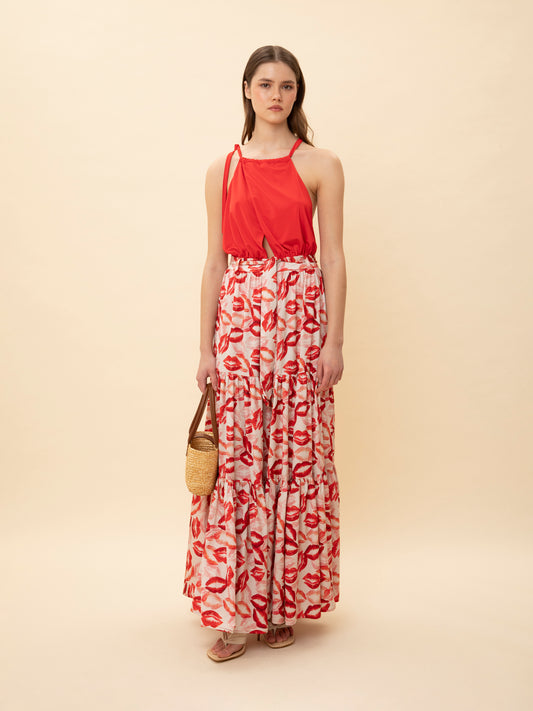 TIERED BUTTONED MAXI SKIRT KISSES