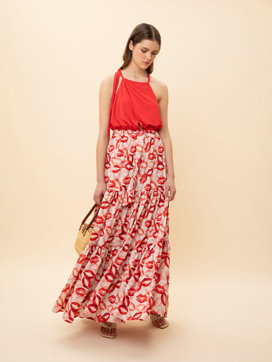 TIERED BUTTONED MAXI SKIRT KISSES