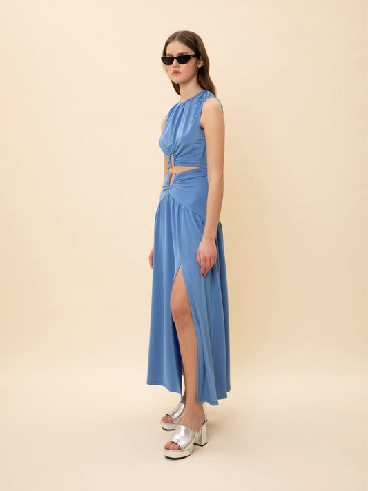 RING-DETAIL JERSEY SKIRT LIGHT BLUE