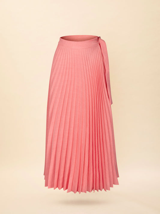 PLEATED WRAP SKIRT CORAL