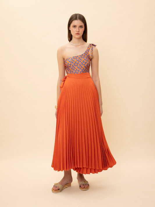 PLEATED WRAP SKIRT ORANGE