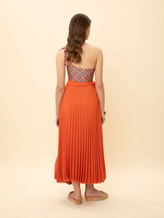 PLEATED WRAP SKIRT ORANGE