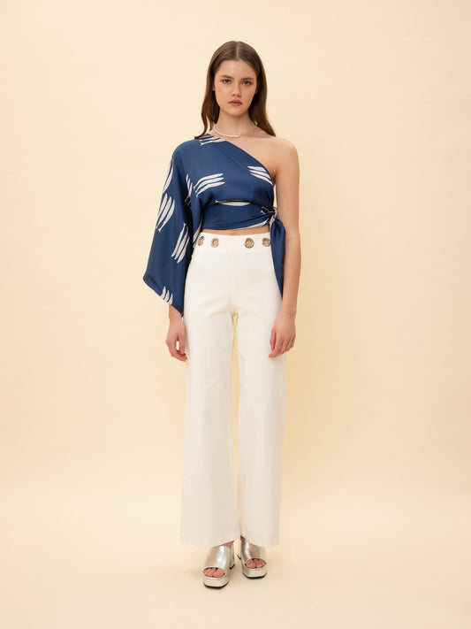 EYELET DENIM PANTS WHITE