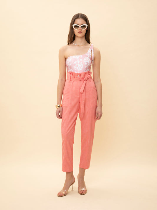 PAPERBAG-WAIST CARGO PANTS CORAL