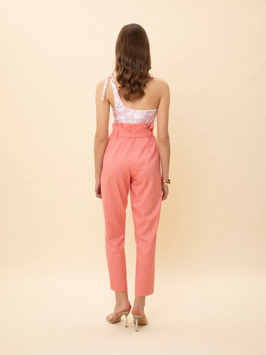 PAPERBAG-WAIST CARGO PANTS CORAL