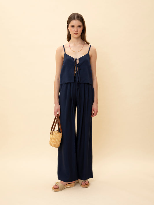 ELASTICATED-WAIST PANTS DARK BLUE