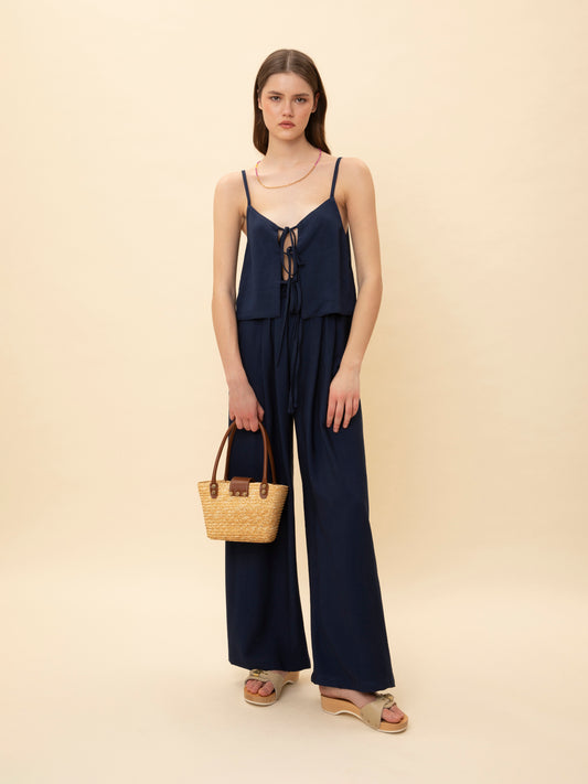 ELASTICATED-WAIST PANTS DARK BLUE