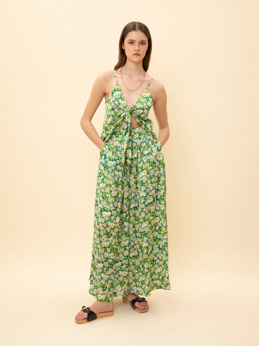 FULLY PLEATED PRINTED PANTS DAISIES