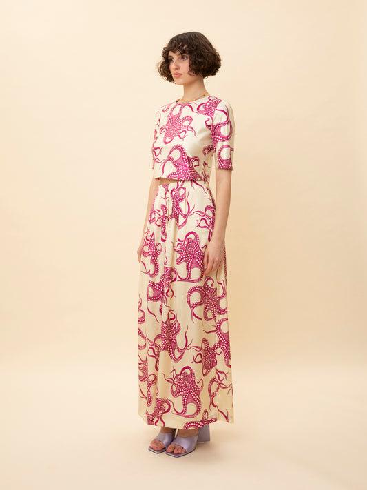 FULLY PLEATED PRINTED PANTS OCTOPUS