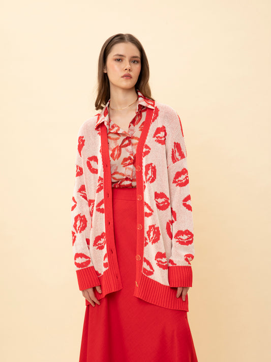 JACQUARD KNIT CARDIGAN KISSES