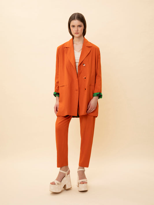 LINEN TAILORED PLEATED PANTS ORANGE