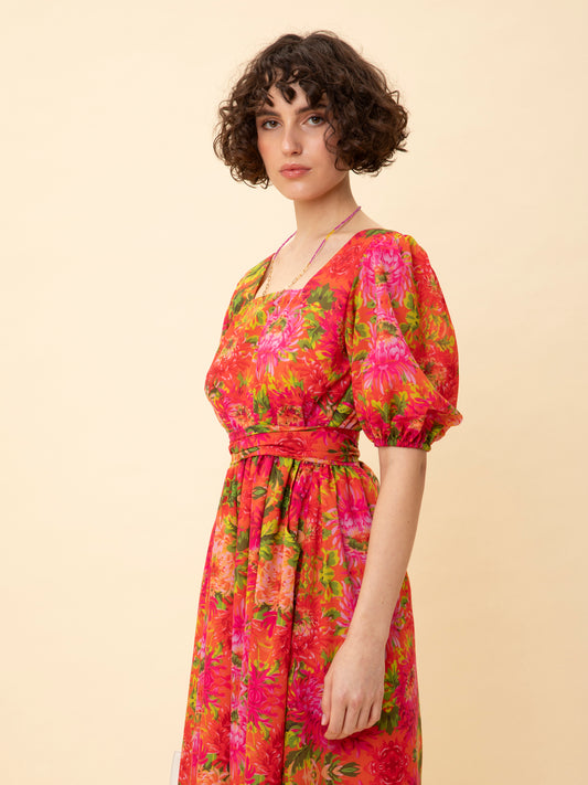 SQUARE-NECK MIDI DRESS FLORAL