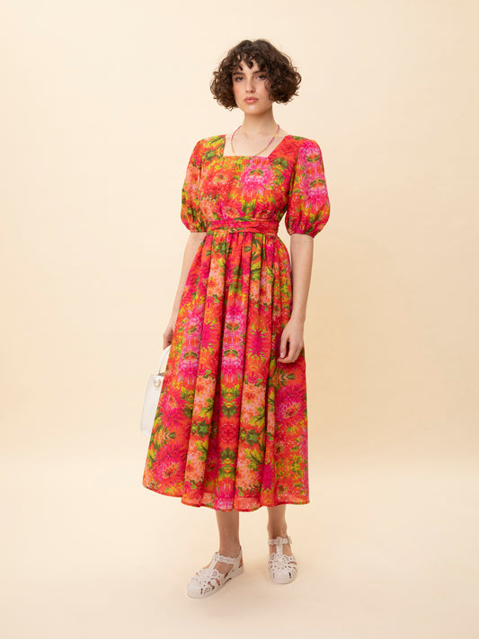 SQUARE-NECK MIDI DRESS FLORAL