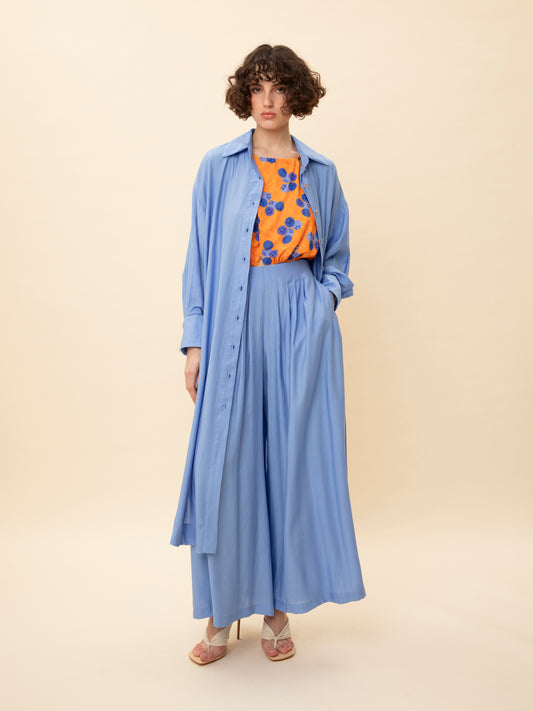 LONG-SLEEVE SHIRT DRESS LIGHT BLUE