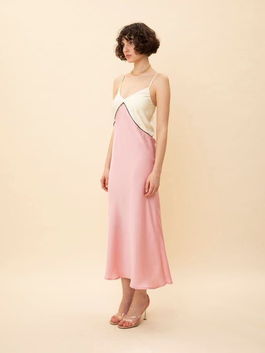 SATIN MAXI SLIP DRESS PINK