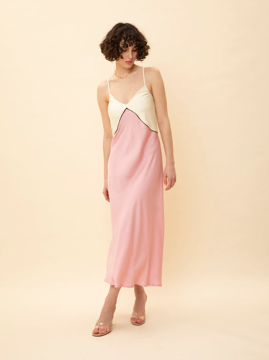 SATIN MAXI SLIP DRESS PINK
