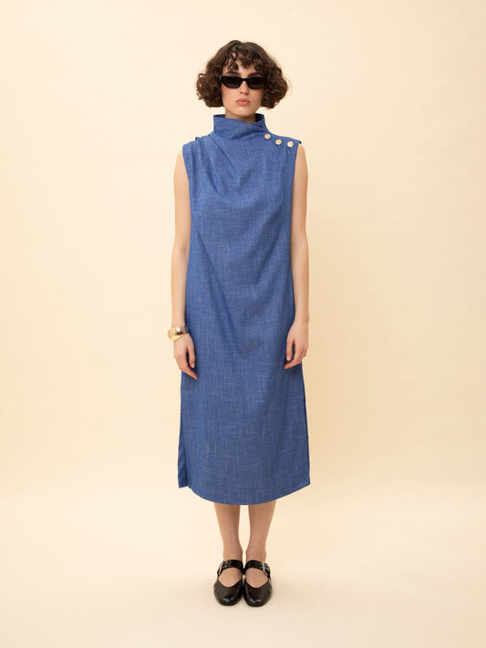 VEST-STYLE MIDI DRESS BLUE