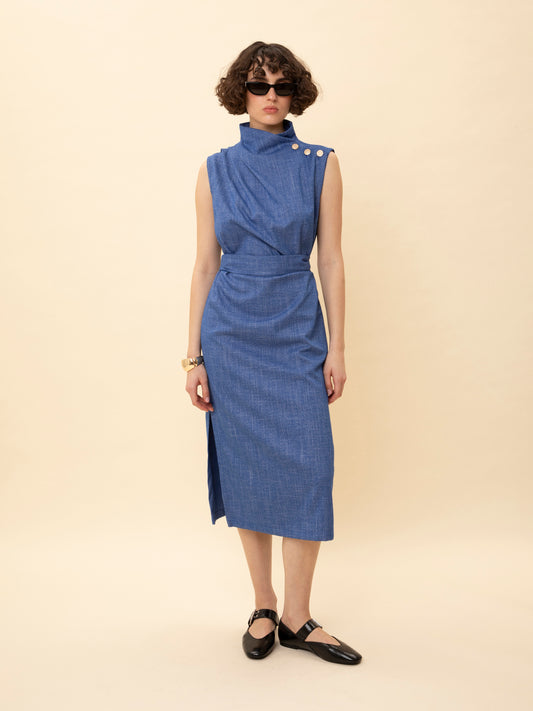 VEST-STYLE MIDI DRESS BLUE