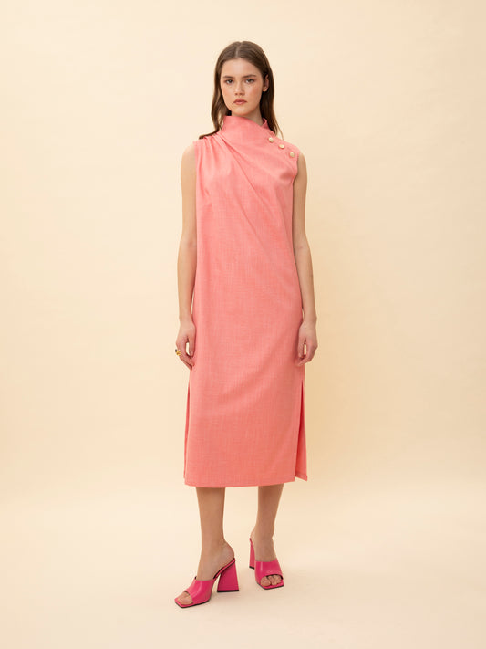 VEST-STYLE MIDI DRESS CORAL