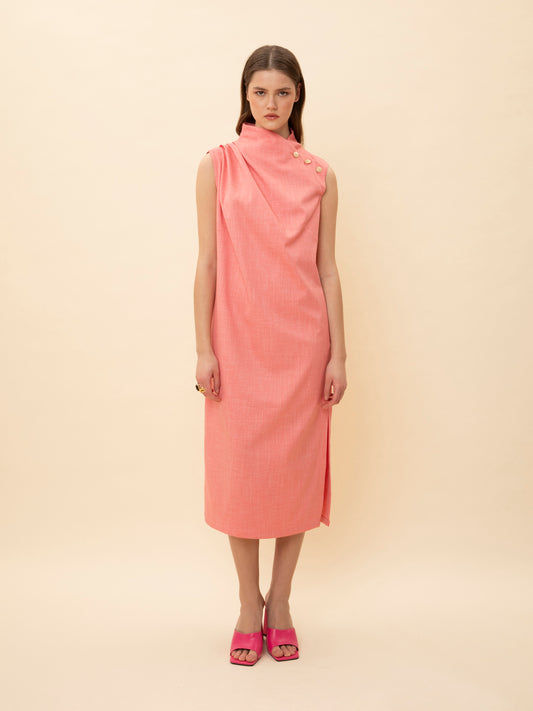 VEST-STYLE MIDI DRESS CORAL