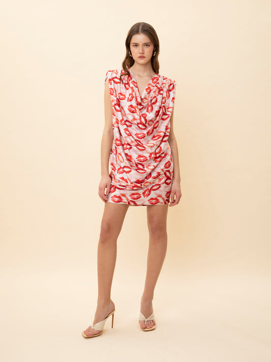 DRAPE JERSEY MINI DRESS KISSES